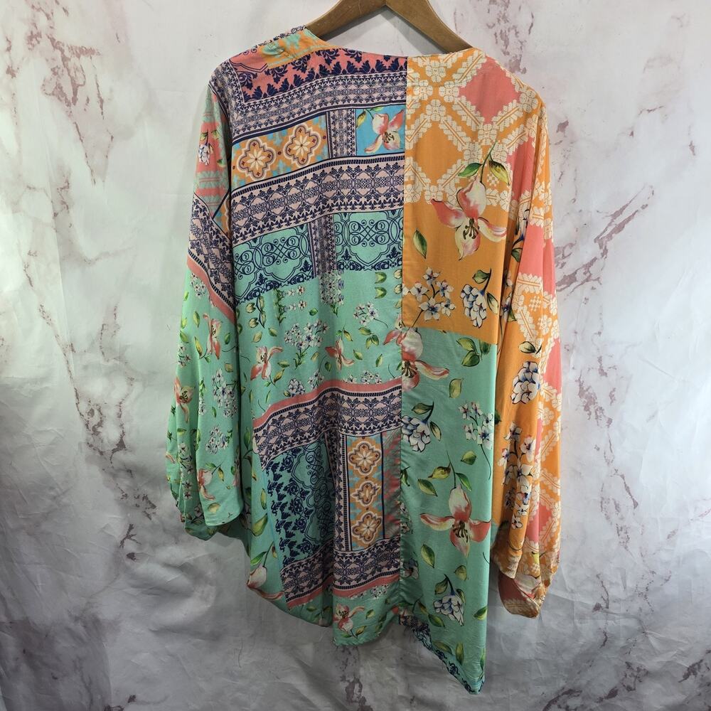 Anthropologie Kimono Womens Green Orange Topper Wrap Cardigan Rayon One Size - Picture 6 of 14